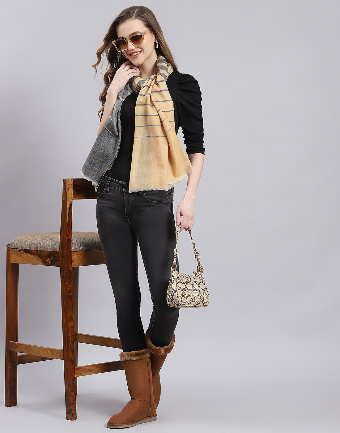 Women Grey Stripe Stole