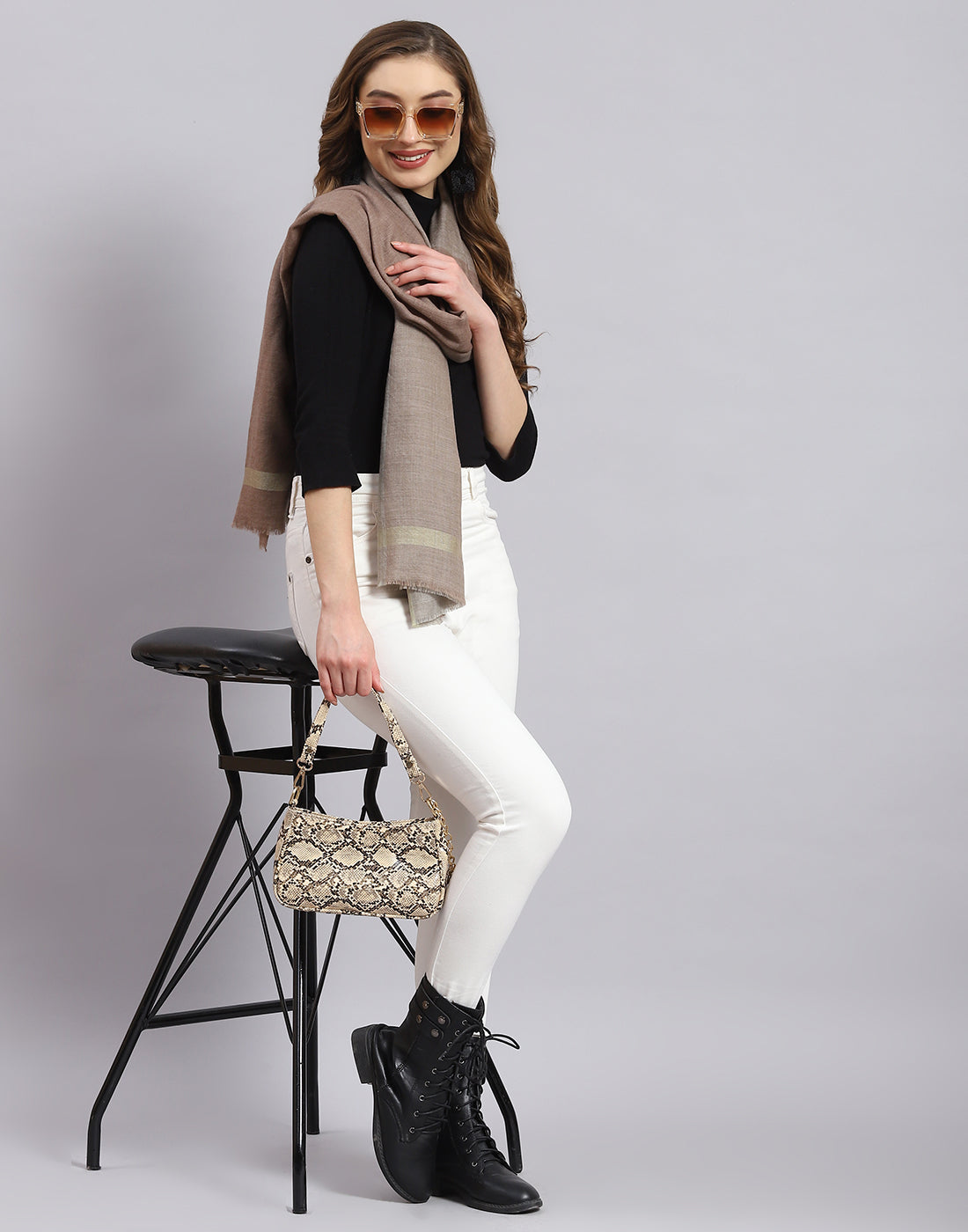 Women Brown Self Design Stole