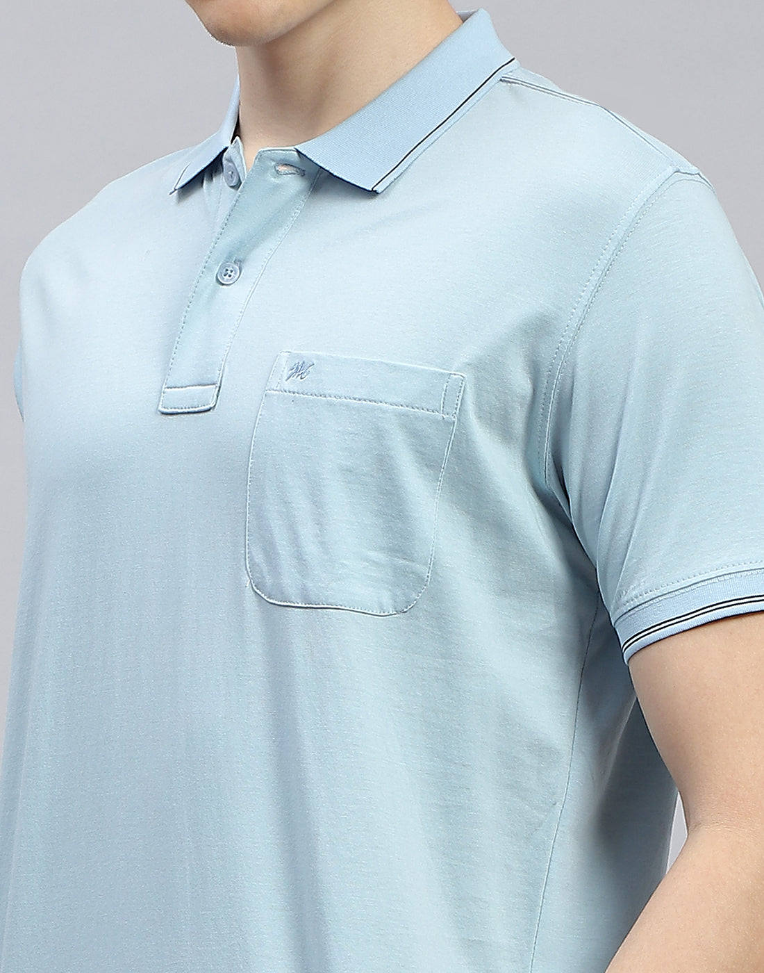 Men Blue Solid Polo Collar Half Sleeve T-Shirt