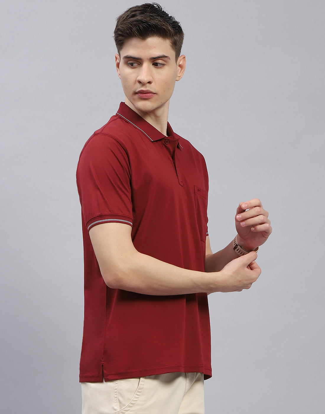 Men Maroon Solid Polo Collar Half Sleeve T-Shirt