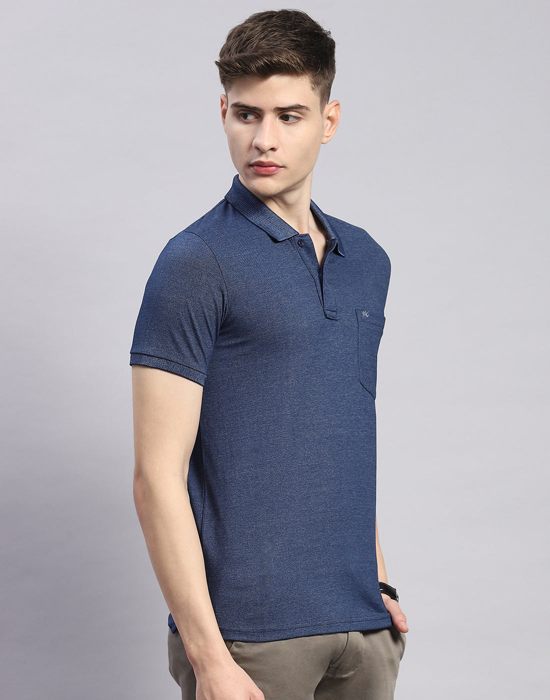 Men Blue Solid Polo Collar Half Sleeve T-Shirt