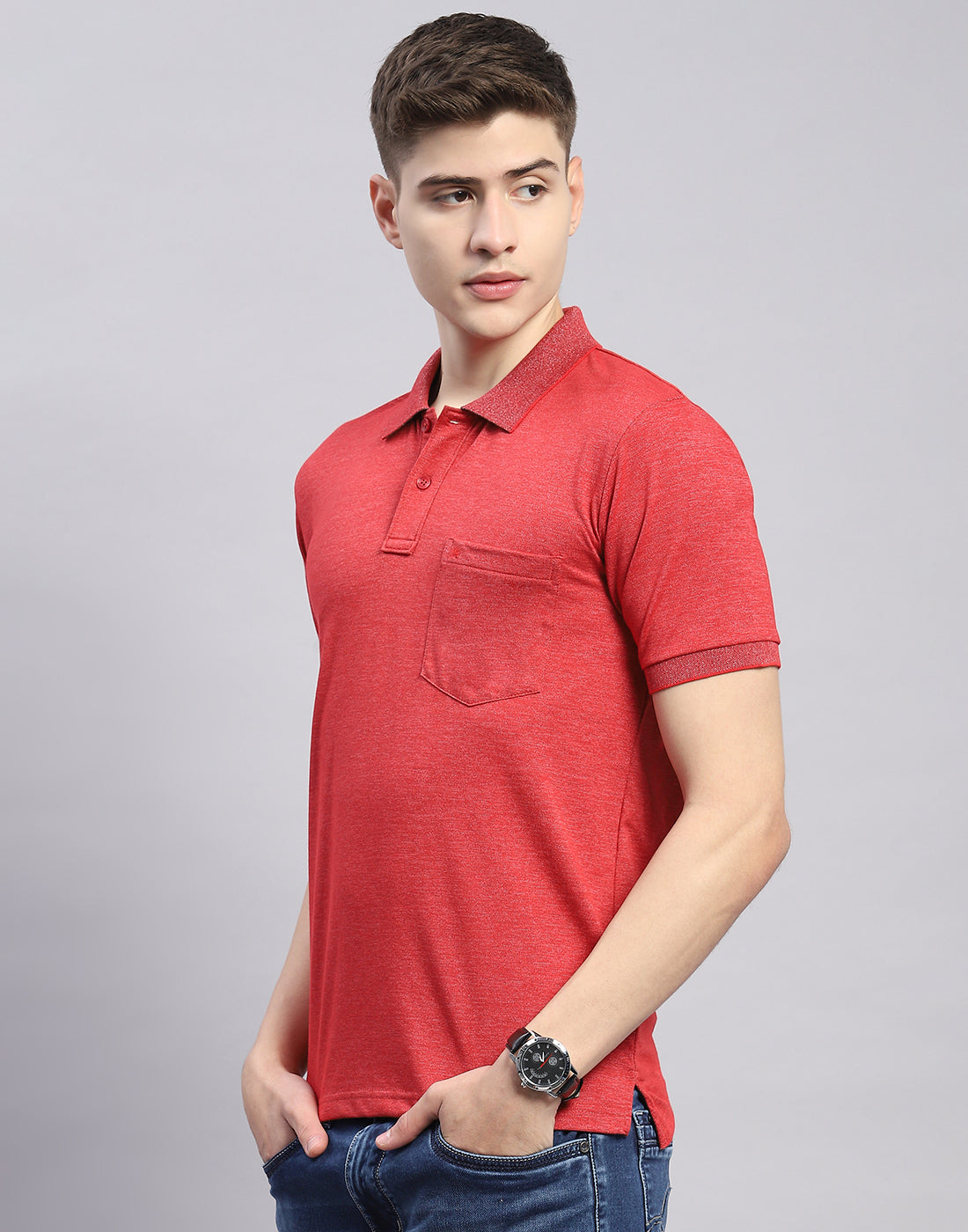 Men Red Solid Polo Collar Half Sleeve T-Shirt