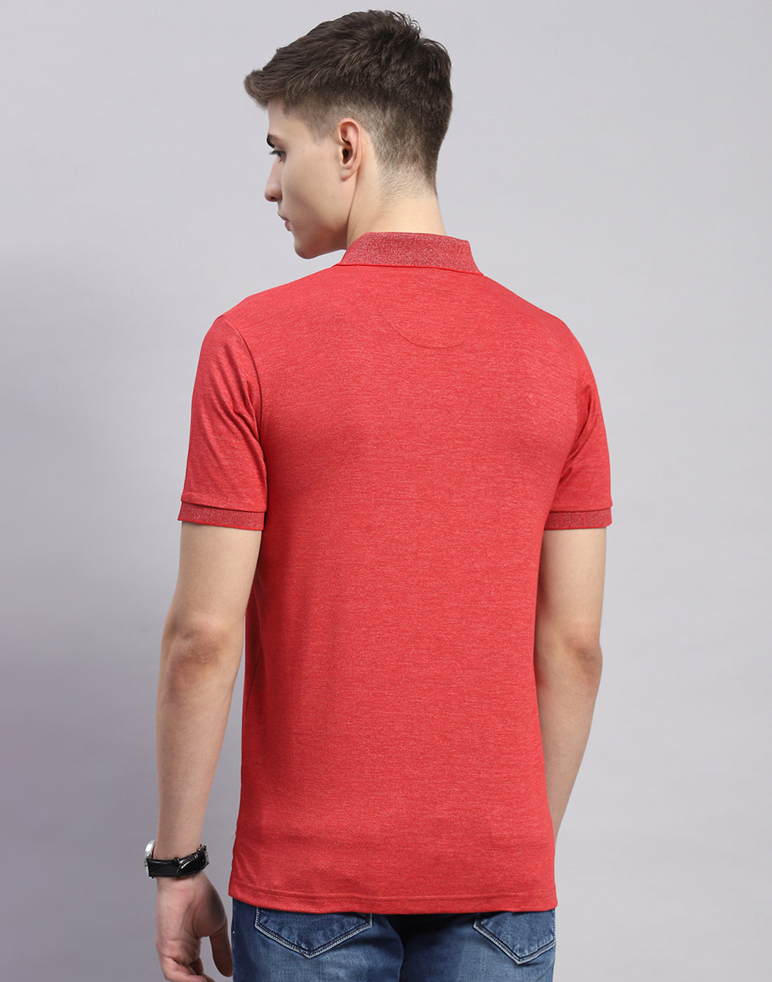 Men Red Solid Polo Collar Half Sleeve T-Shirt