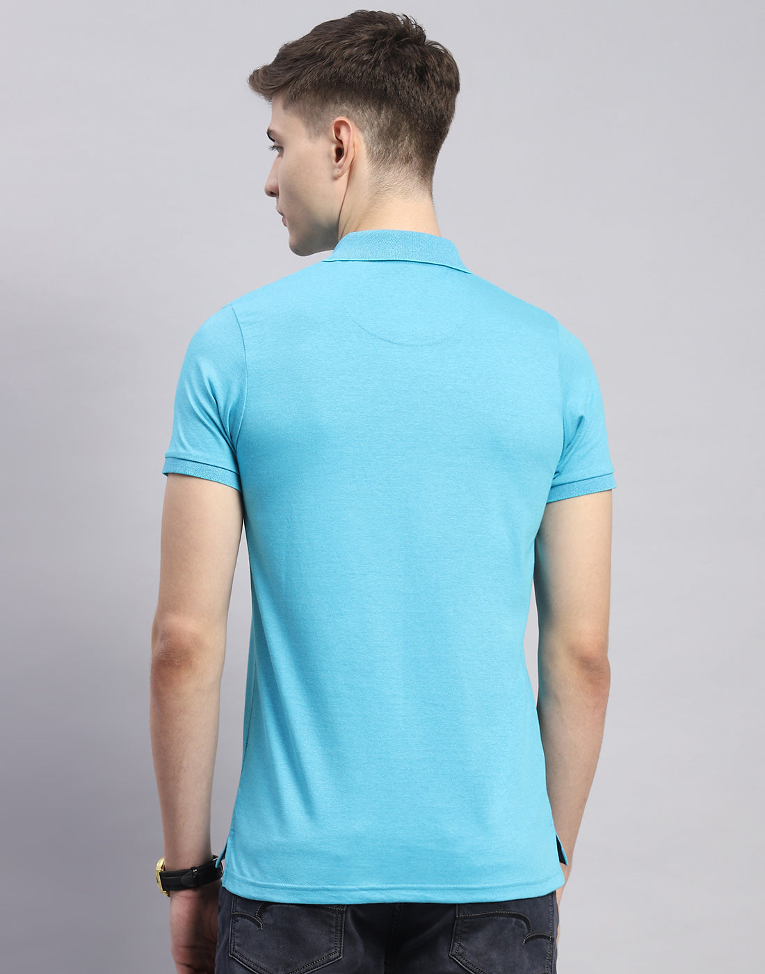 Men Blue Solid Polo Collar Half Sleeve T-Shirt