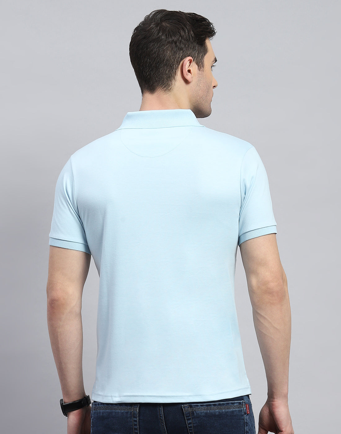 Men Blue Solid Polo Collar Half Sleeve T-Shirt