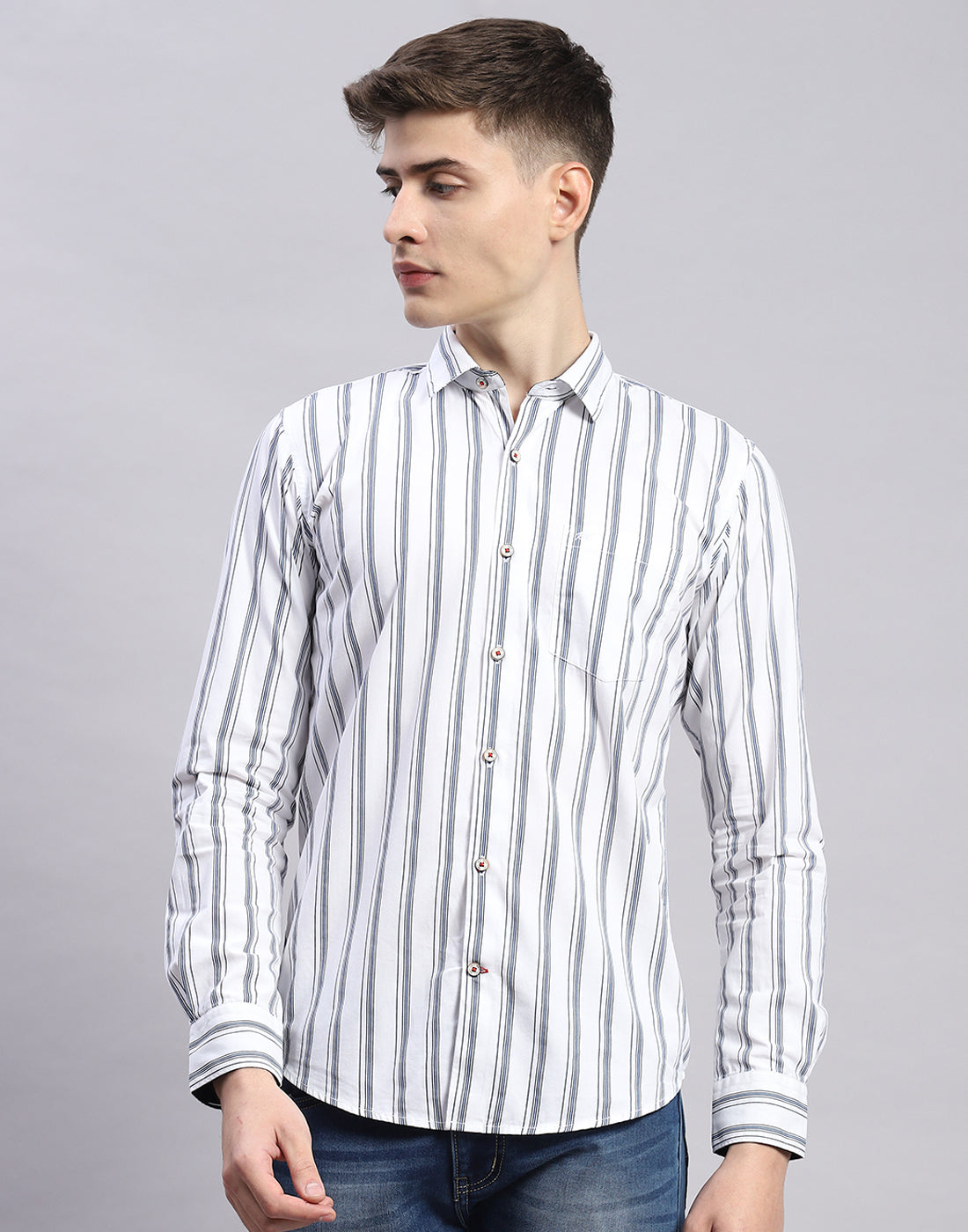 Men White Stripe Collar Full Sleeve Shirt