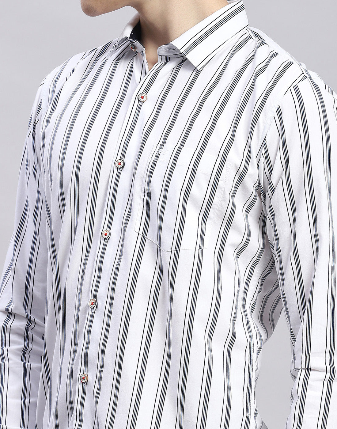 Men White Stripe Collar Full Sleeve Shirt