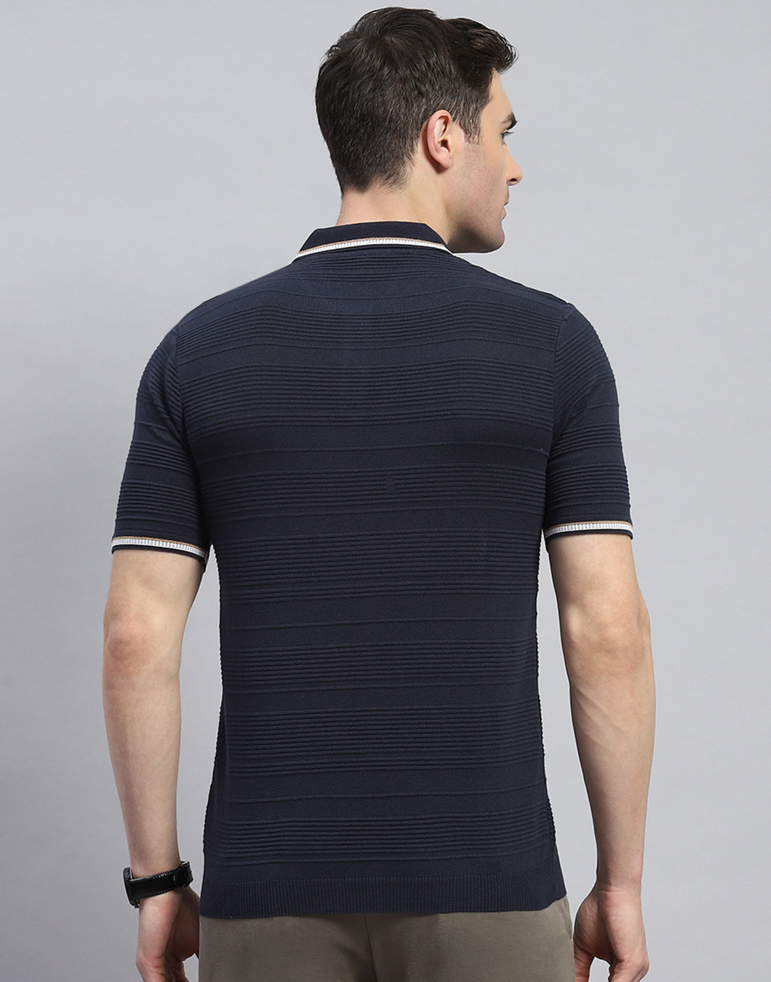 Men Navy Blue Solid Polo Collar Half Sleeve T-Shirt
