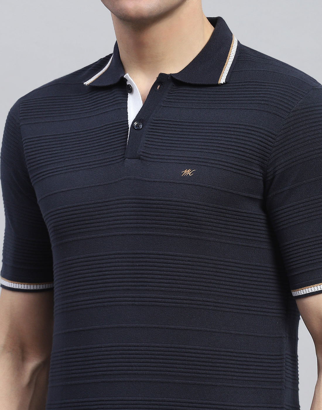 Men Navy Blue Solid Polo Collar Half Sleeve T-Shirt