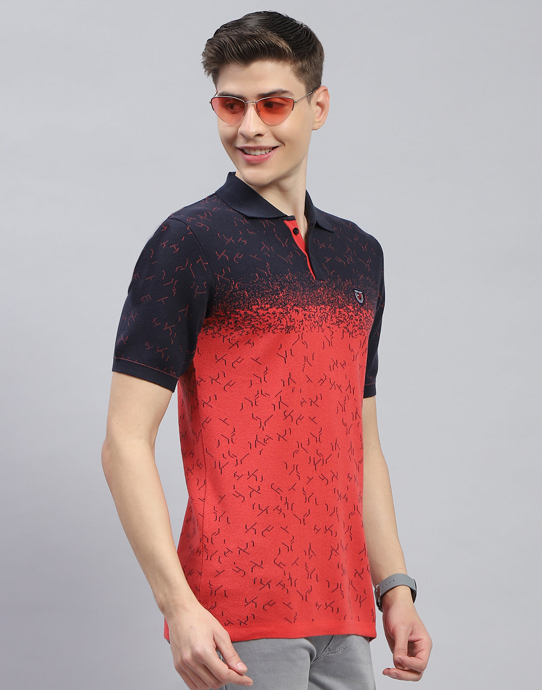 Men Navy Blue Printed Polo Collar Half Sleeve T-Shirt