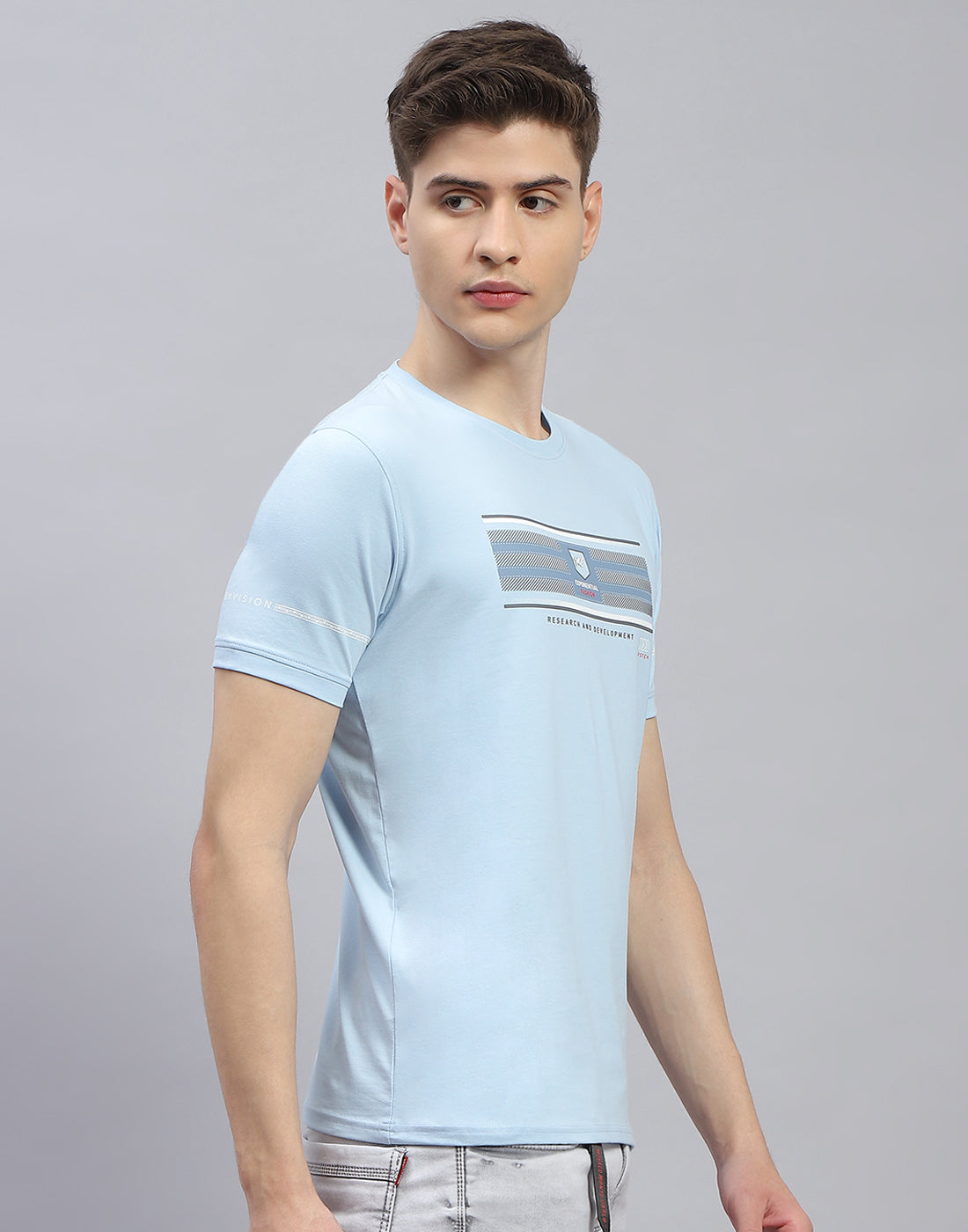 Men Blue Printed Round Neck Half Sleeve T-Shirt