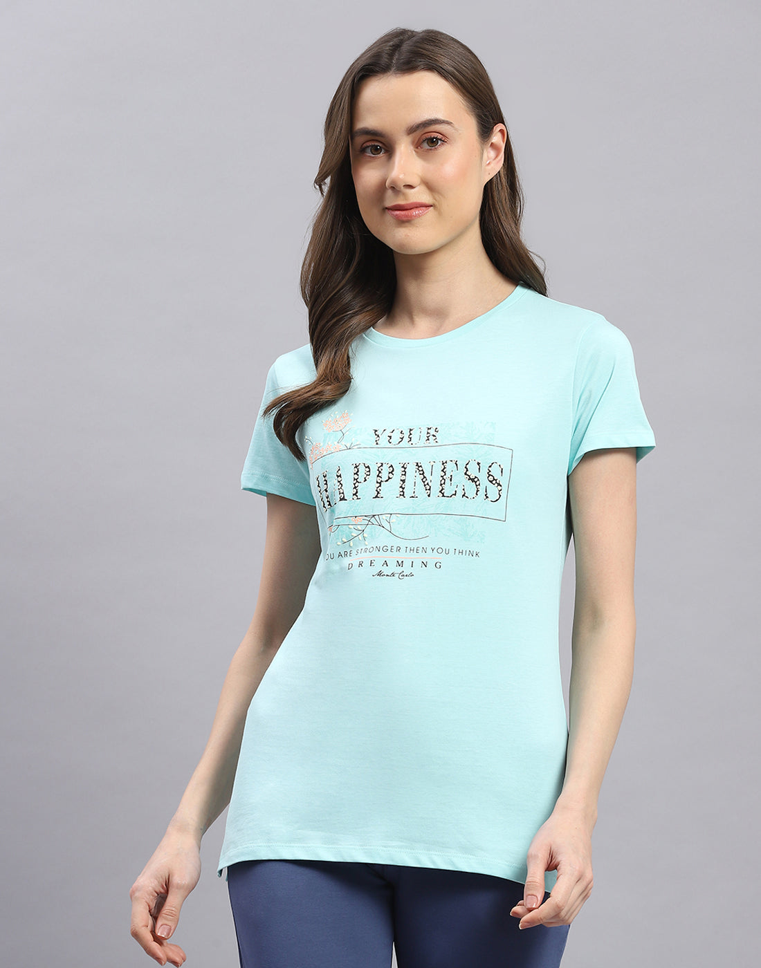 Women Blue & Purple Printed Round Neck Half Sleeve Top 2 Pc Set