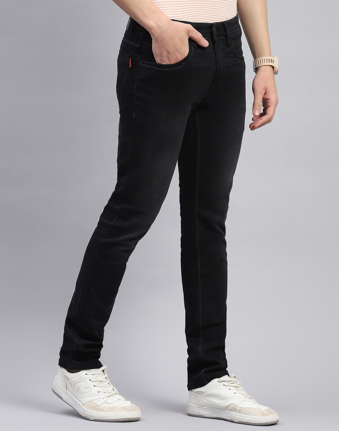 Men Black Light Wash Skinny Fit Denim