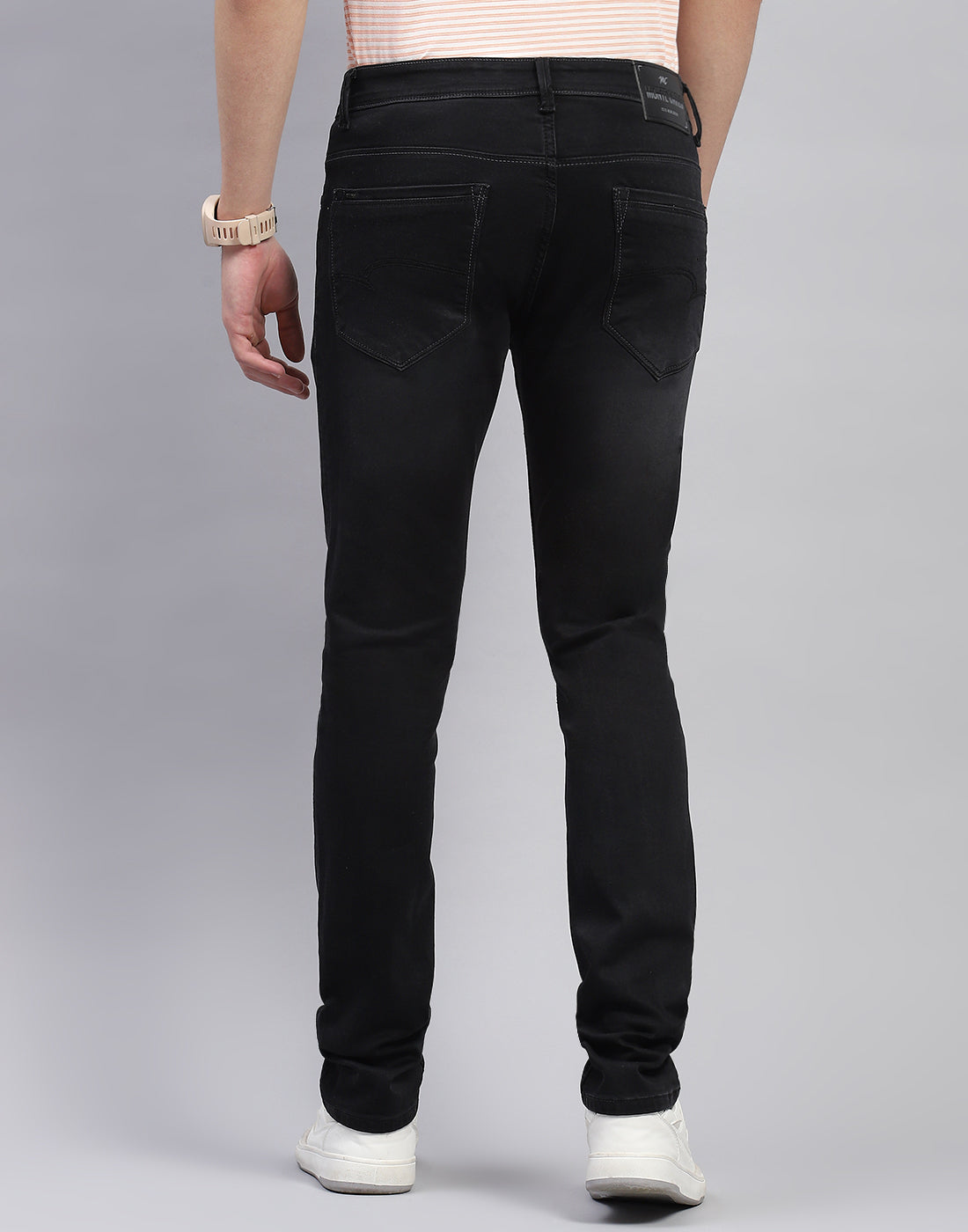 Men Black Light Wash Skinny Fit Denim