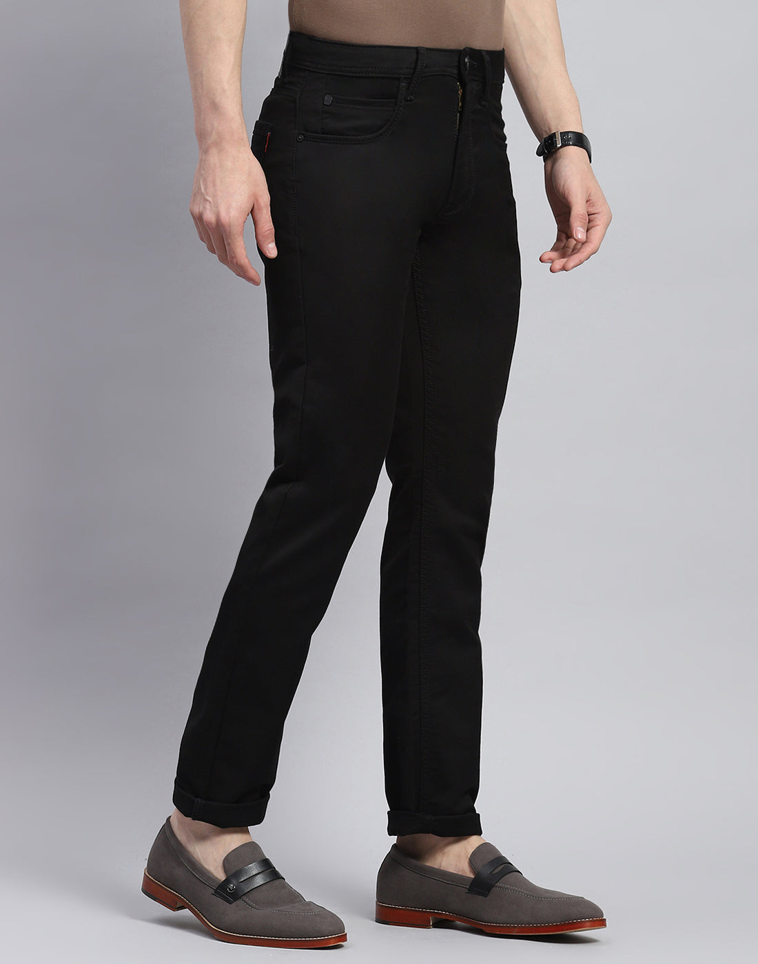 Men Black Light Wash Narrow Fit Denim