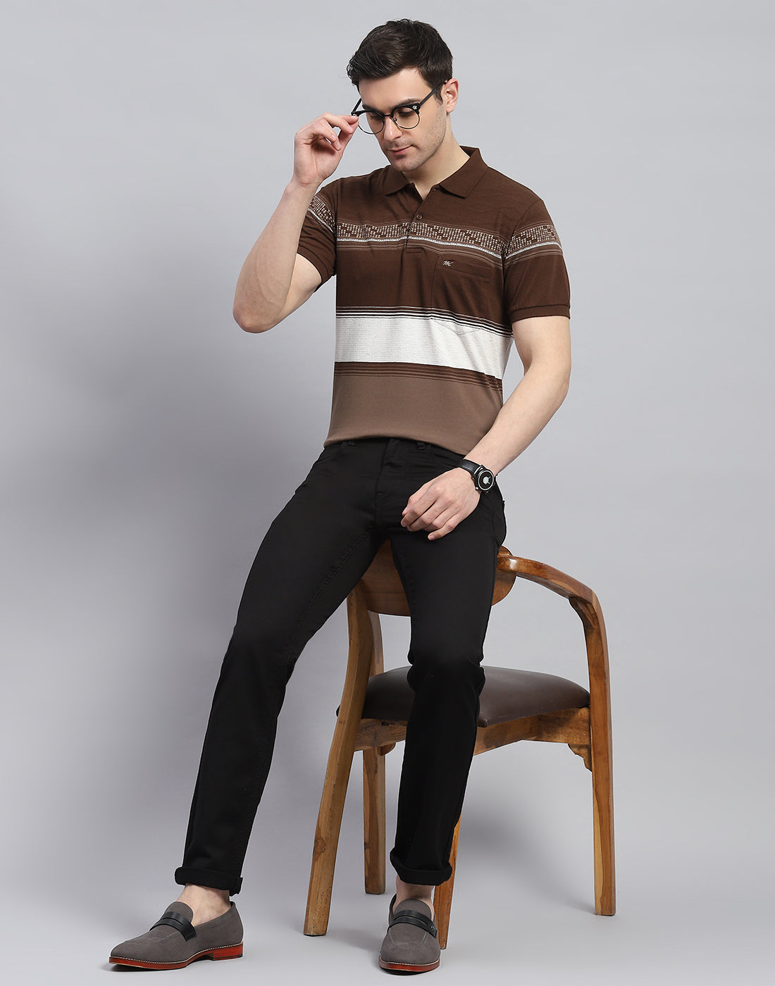 Men Black Light Wash Narrow Fit Denim