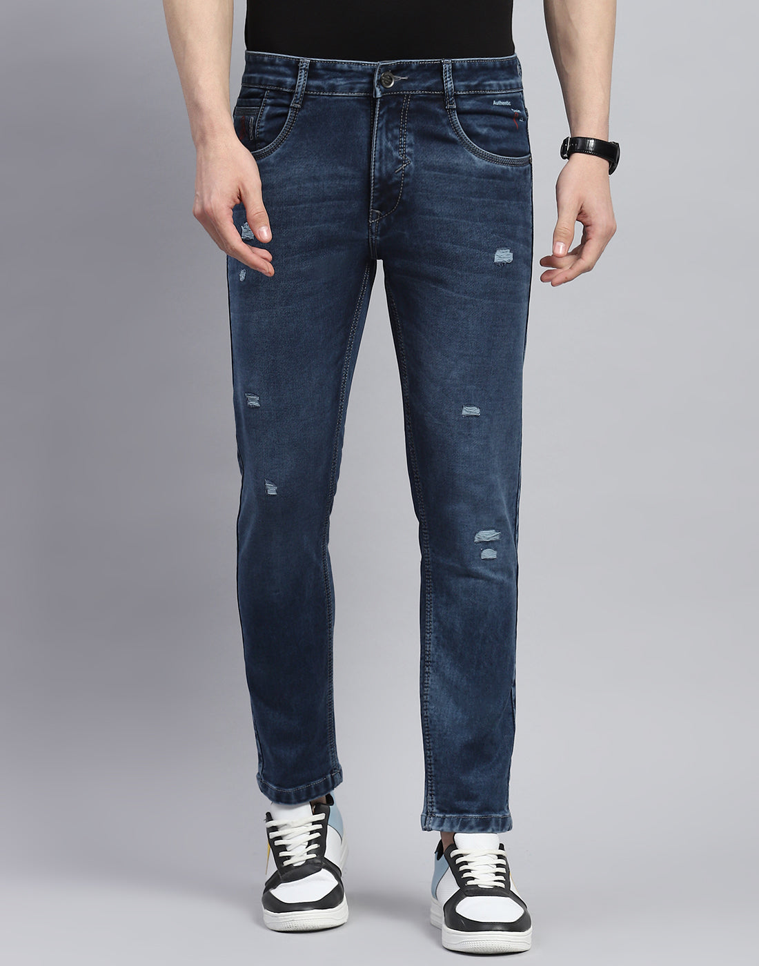 Men Blue Light Wash Ankle Length Denim
