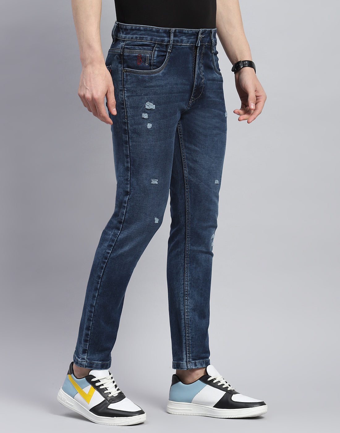 Men Blue Light Wash Ankle Length Denim