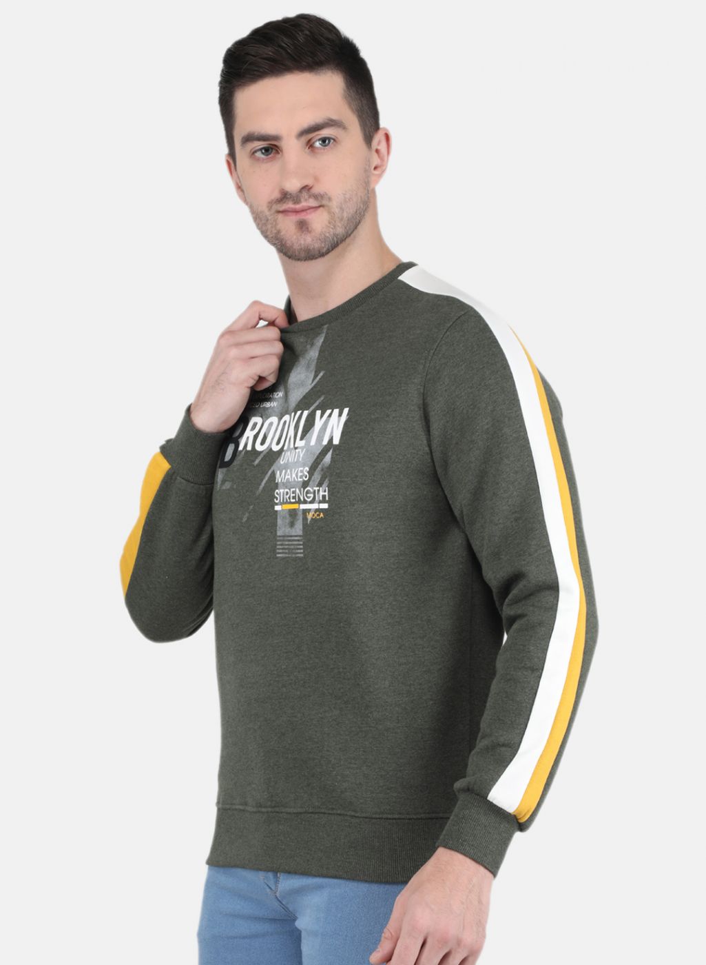 Men Olive Solid Sweatshirt