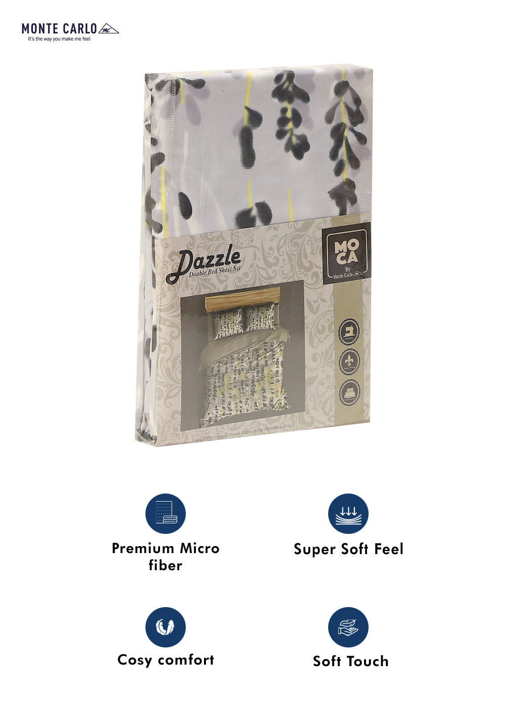 MOCA by Monte Carlo 120 GSM Microfibre Double Bedsheet with 2 Pillow Covers