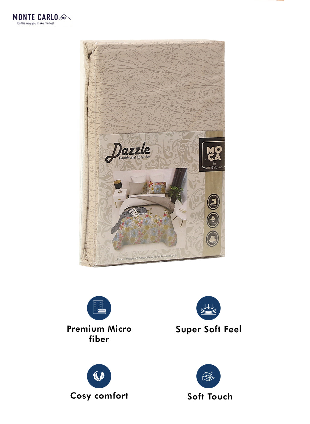 MOCA by Monte Carlo 120 GSM Microfibre Double Bedsheet with 2 Pillow Covers