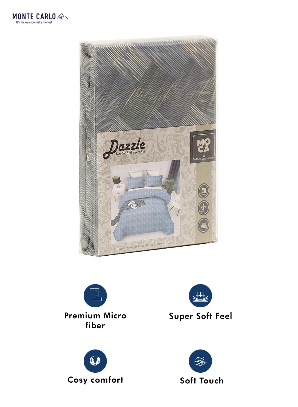 MOCA by Monte Carlo 120 GSM Microfibre Double Bedsheet with 2 Pillow Covers