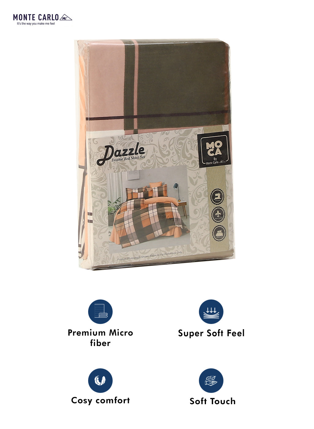 MOCA by Monte Carlo 120 GSM Microfibre Double Bedsheet with 2 Pillow Covers