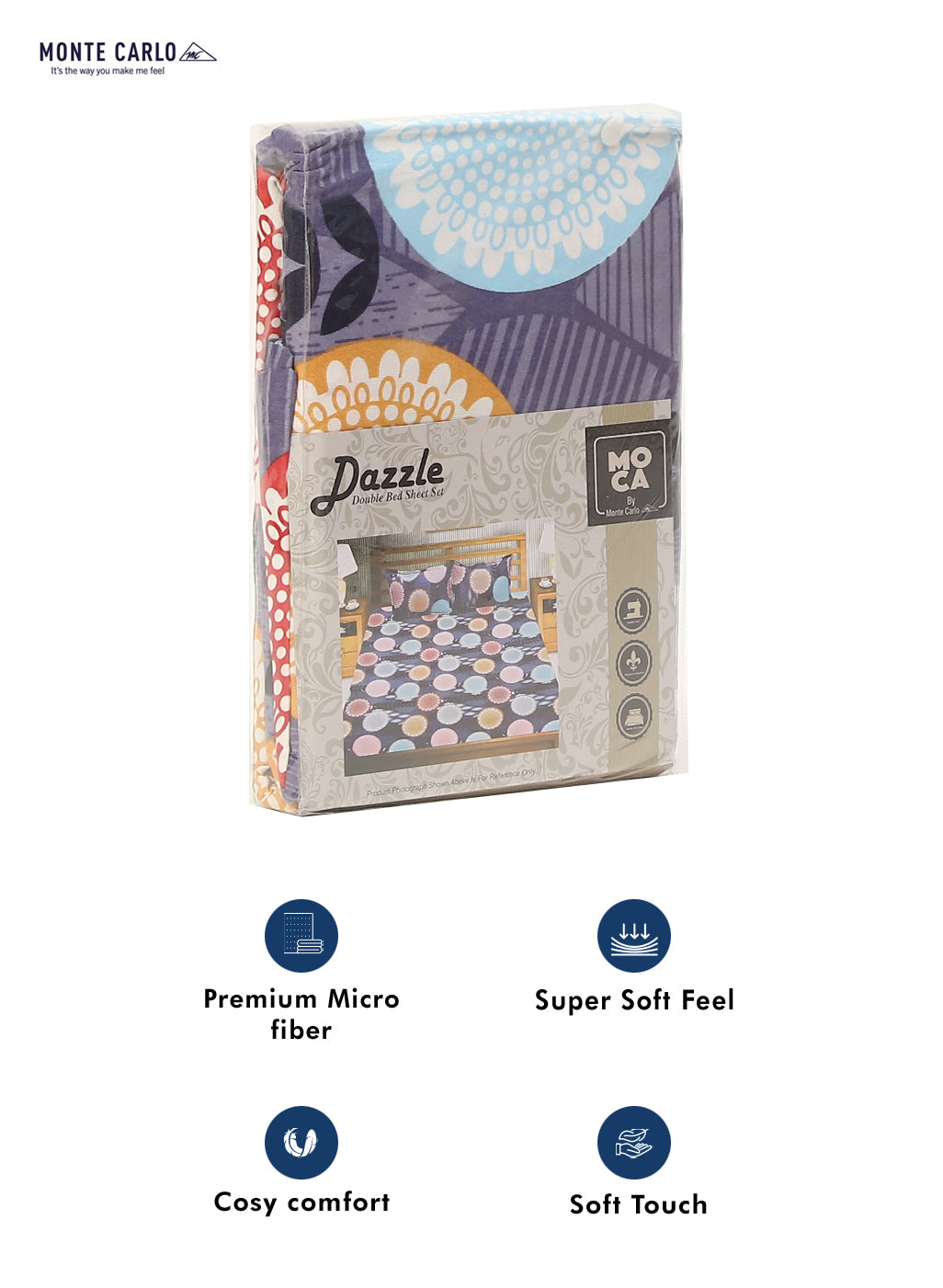 MOCA by Monte Carlo 120 GSM Microfibre Double Bedsheet with 2 Pillow Covers