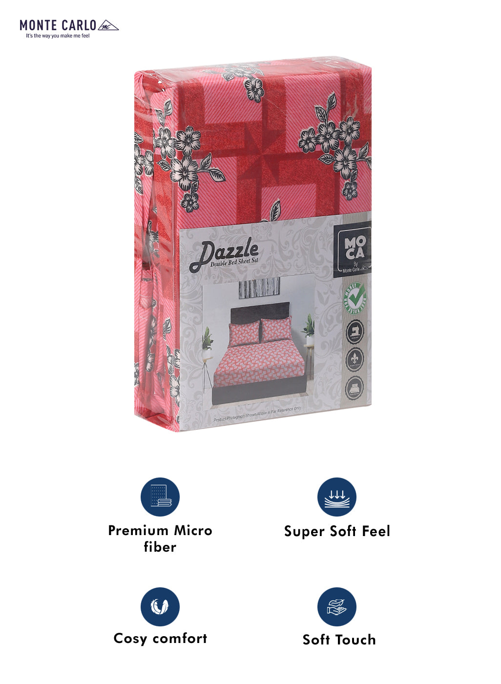 MOCA by Monte Carlo 120 GSM Microfibre Double Bedsheet (2 Pcs Set)