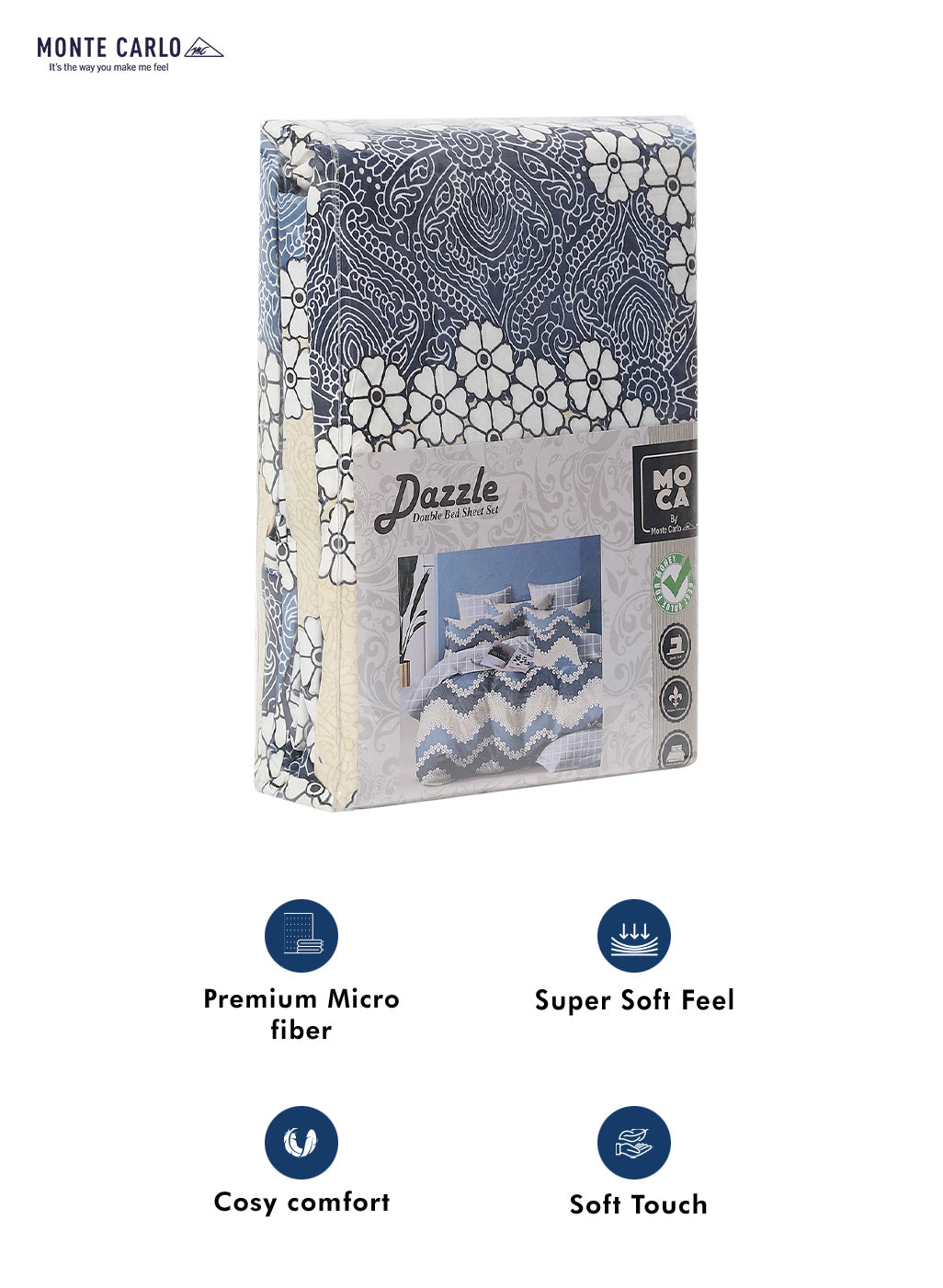 MOCA by Monte Carlo 120 GSM Microfibre Double Bedsheet (2 Pcs Set)
