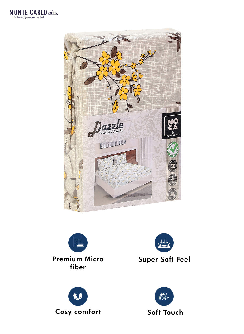 MOCA by Monte Carlo 120 GSM Microfibre Double Bedsheet (2 Pcs Set)
