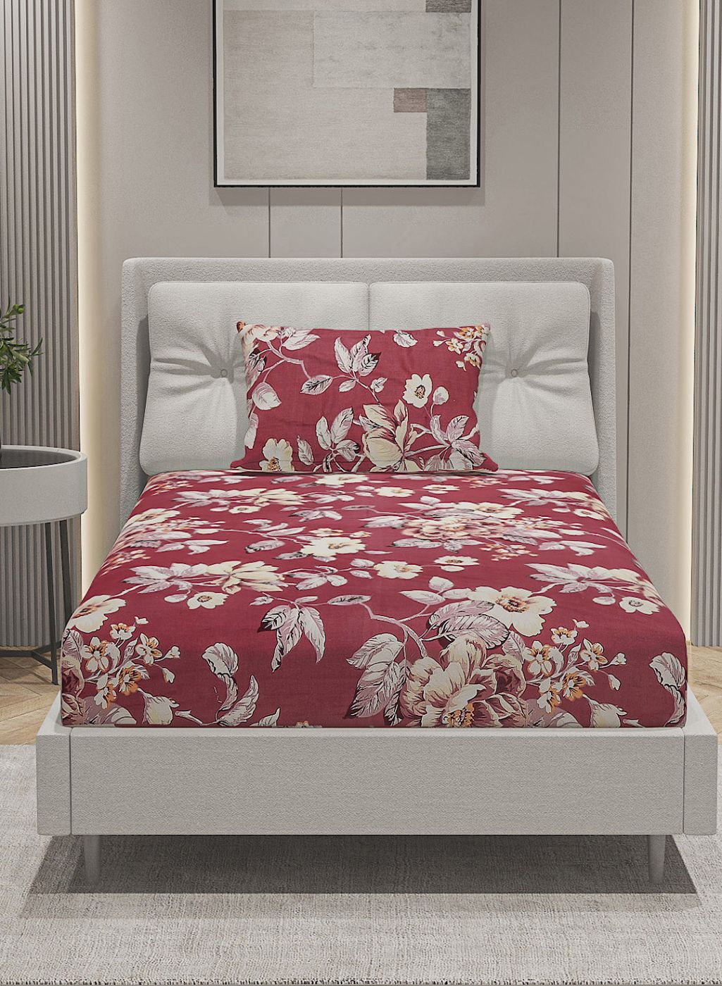 144TC Pure Cotton Single Bedsheet with 1 Pillow Covers