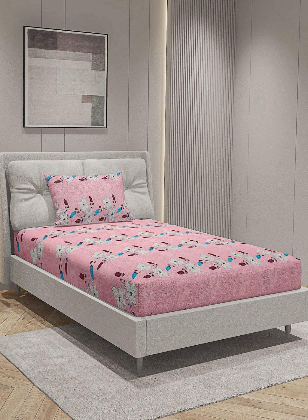 144TC Pure Cotton Single Bedsheet with 1 Pillow Covers