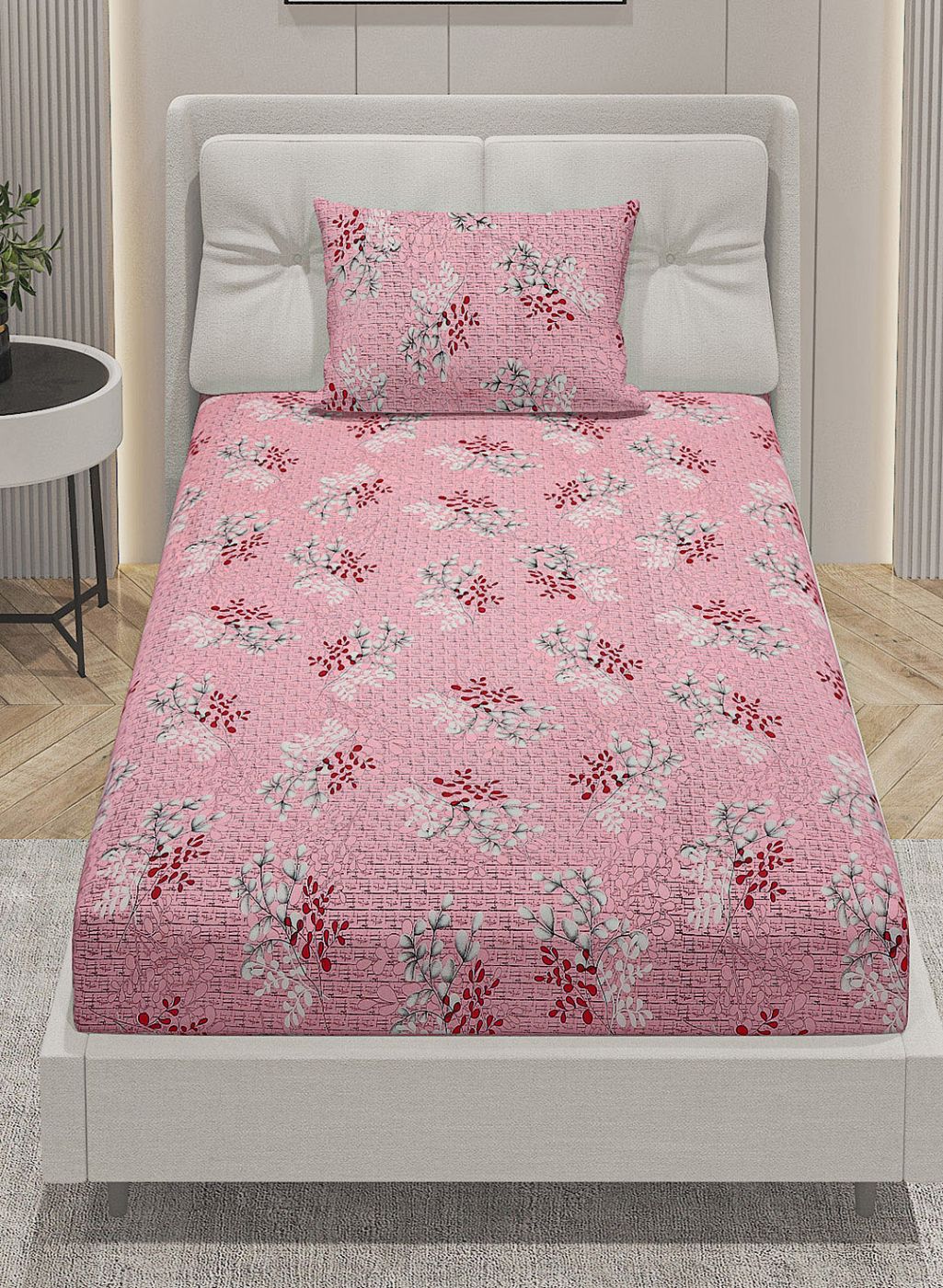 144TC Pure Cotton Single Bedsheet with 1 Pillow Covers