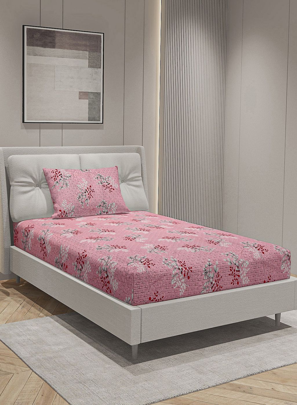 144TC Pure Cotton Single Bedsheet with 1 Pillow Covers