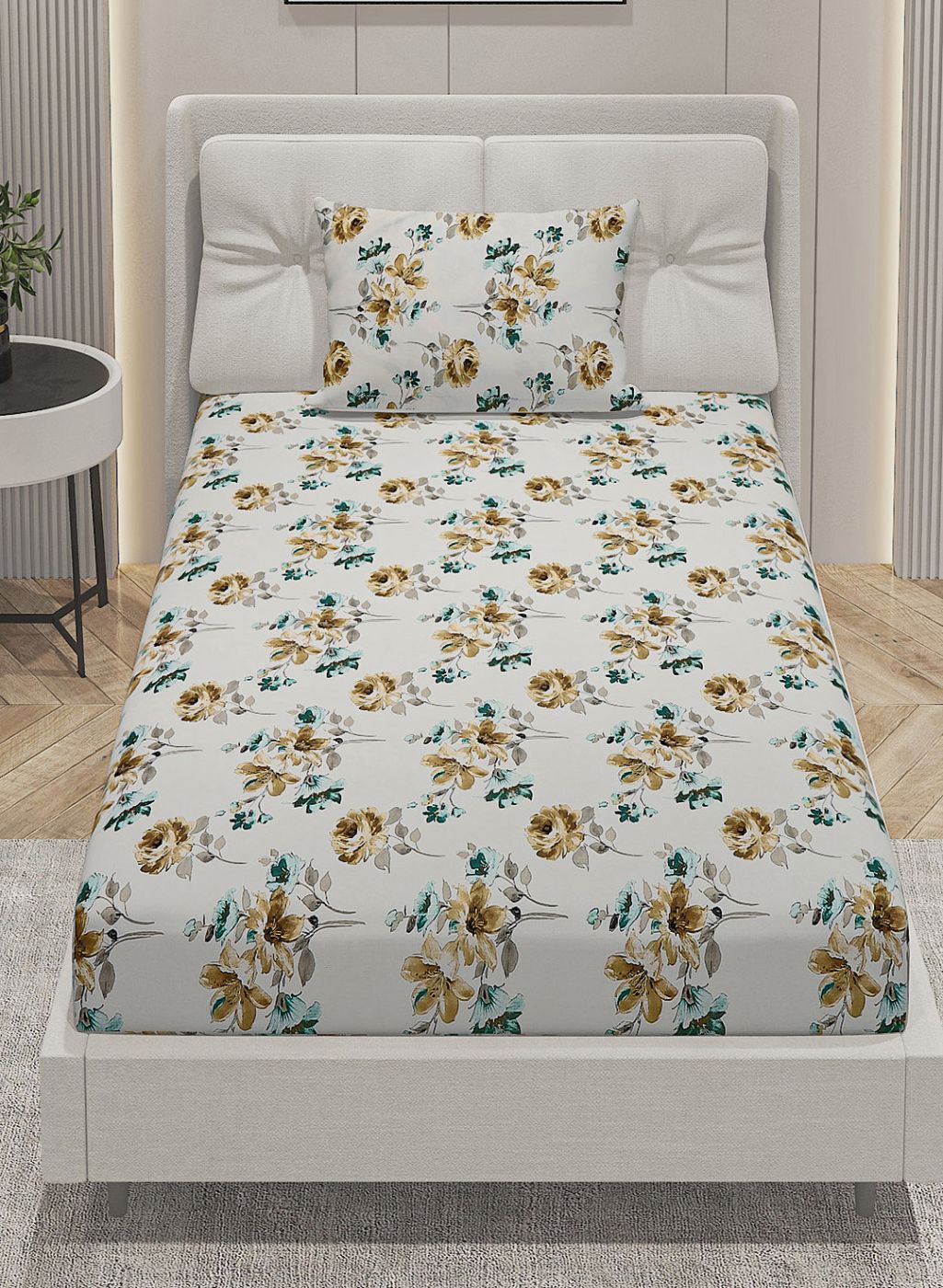 144TC Pure Cotton Single Bedsheet with 1 Pillow Covers