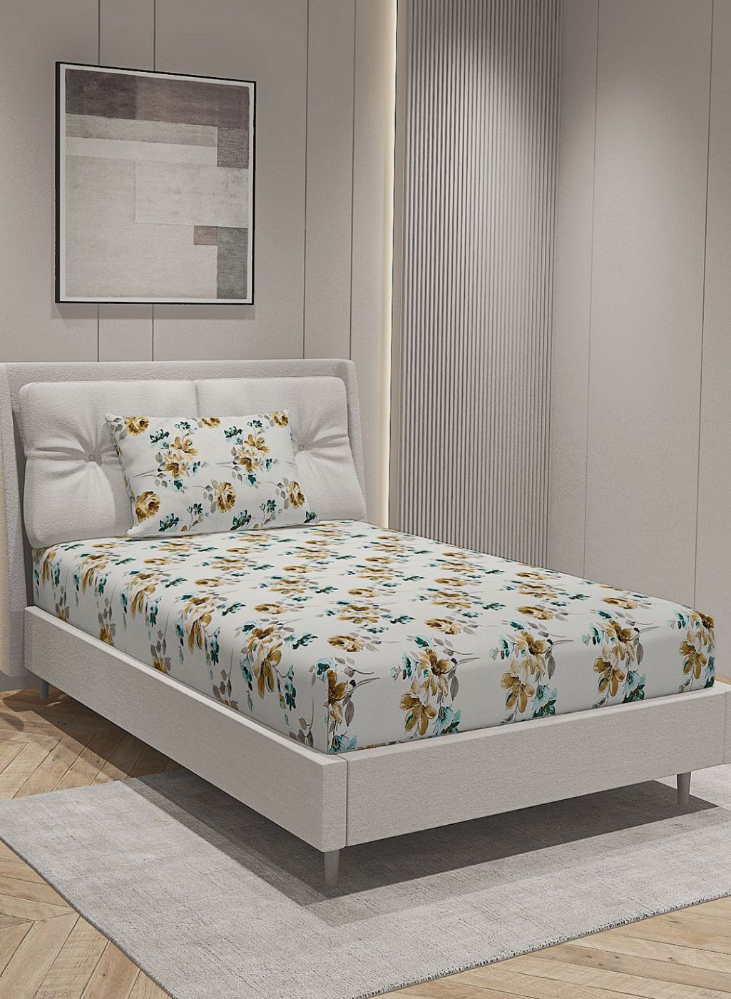 144TC Pure Cotton Single Bedsheet with 1 Pillow Covers