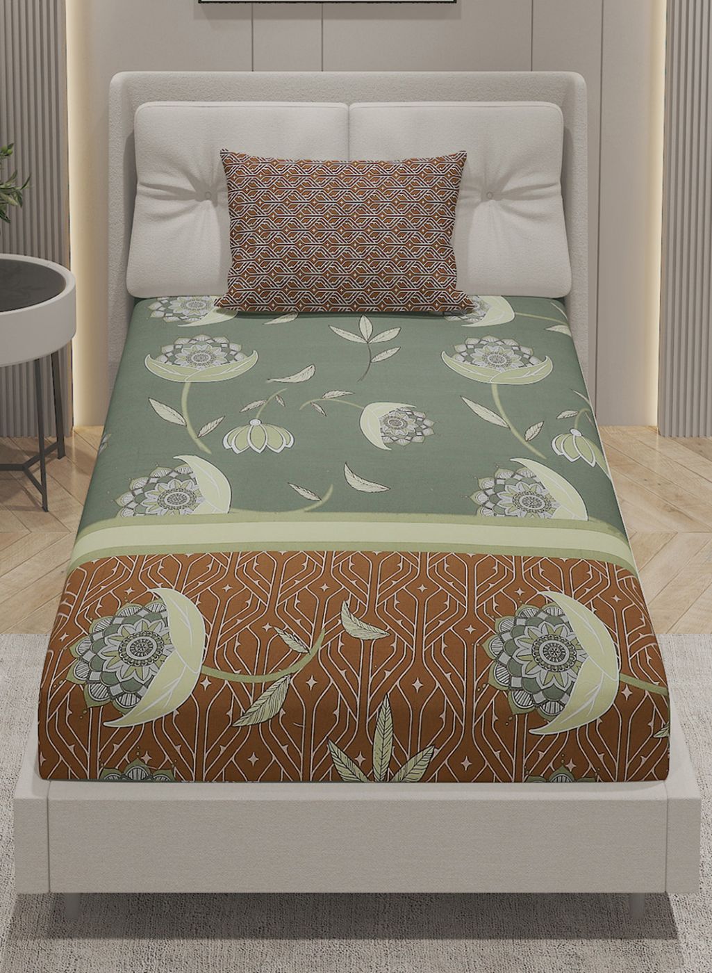 144TC Pure Cotton Single Bedsheet with 1 Pillow Covers