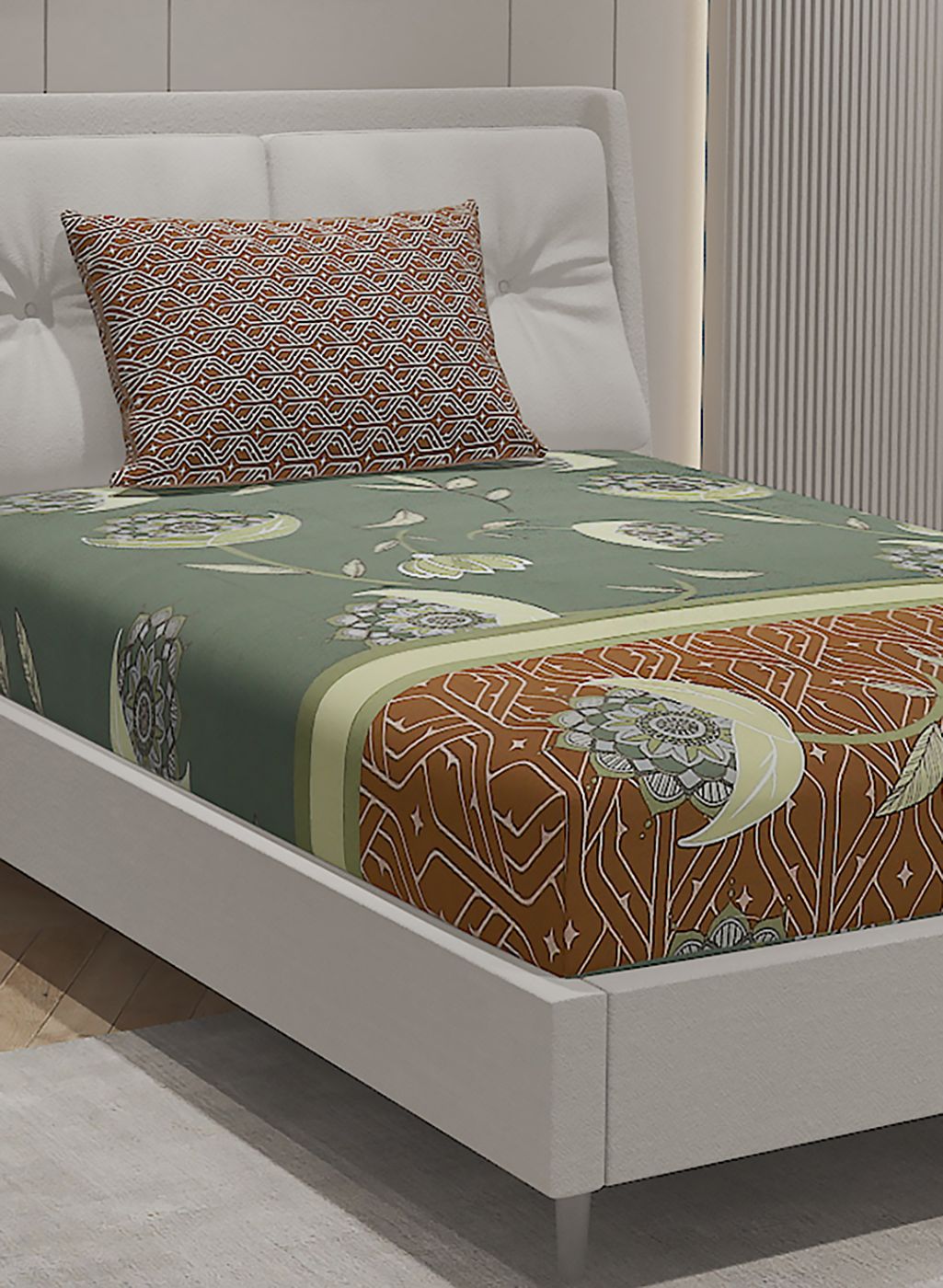 144TC Pure Cotton Single Bedsheet with 1 Pillow Covers