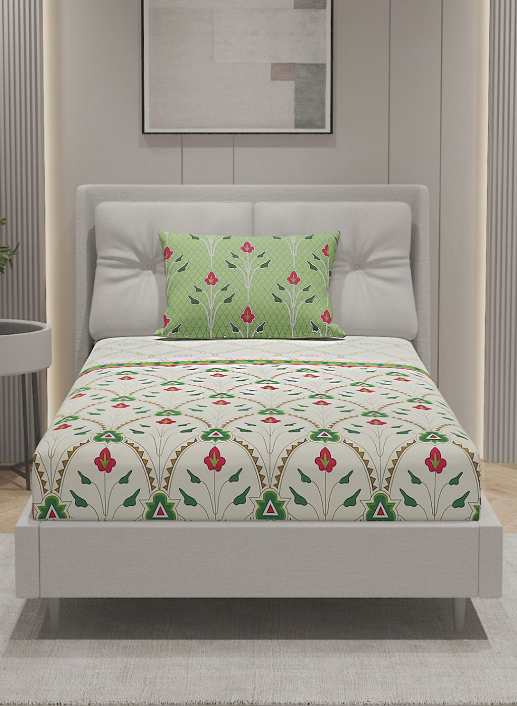 144TC Pure Cotton Single Bedsheet with 1 Pillow Covers