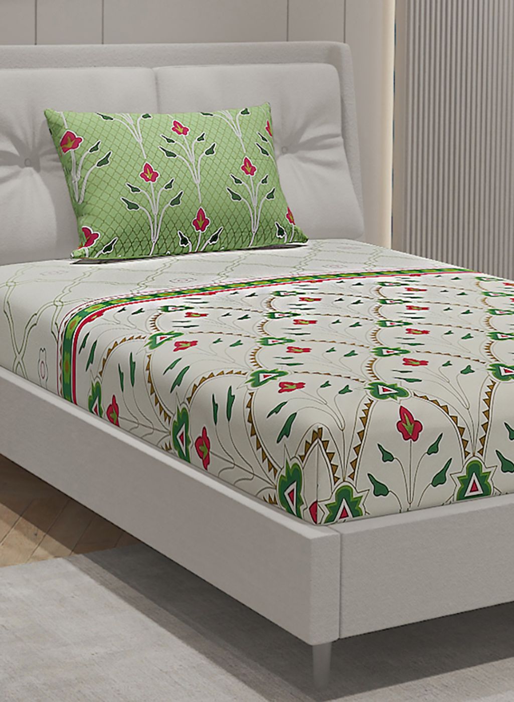 144TC Pure Cotton Single Bedsheet with 1 Pillow Covers