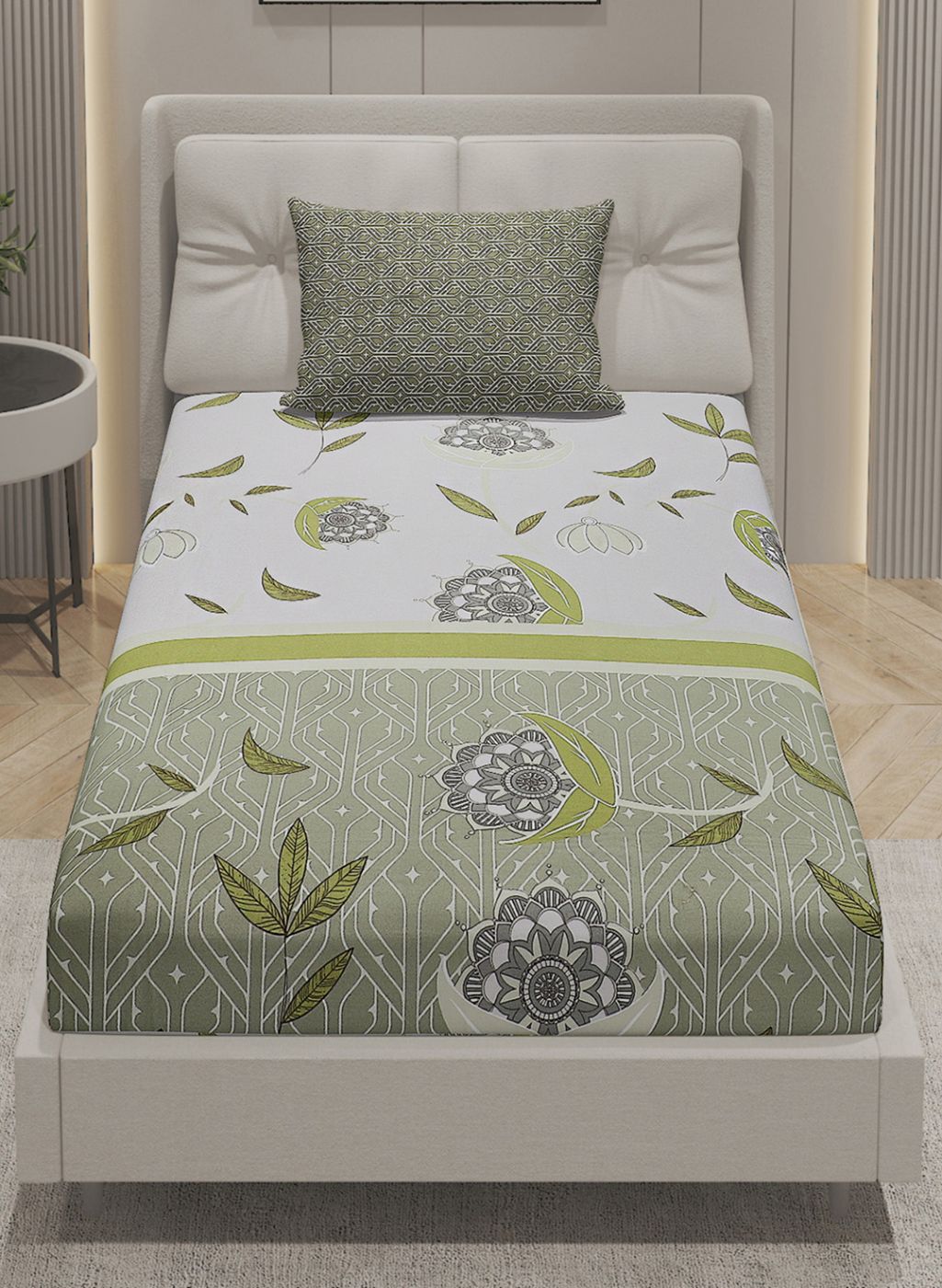 144TC Pure Cotton Single Bedsheet with 1 Pillow Covers