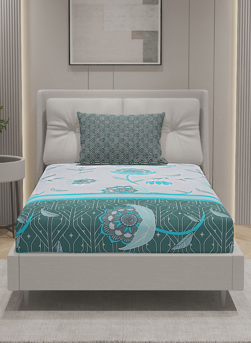 144TC Pure Cotton Single Bedsheet with 1 Pillow Covers