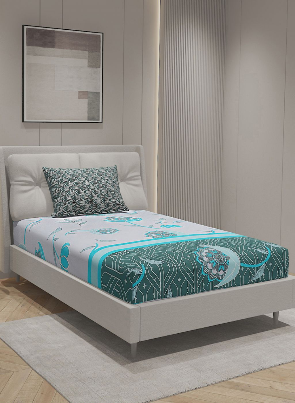 144TC Pure Cotton Single Bedsheet with 1 Pillow Covers