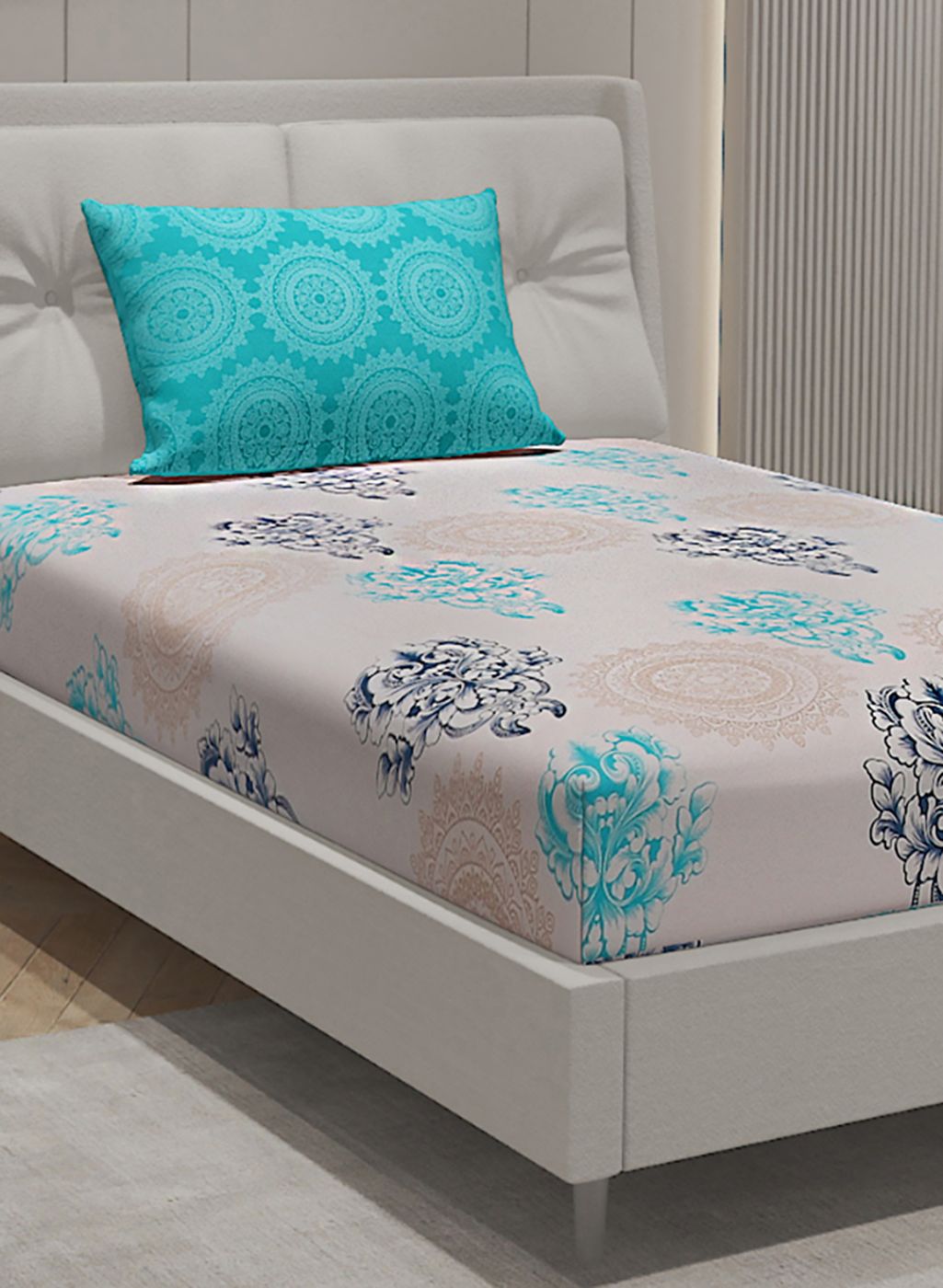 144TC Pure Cotton Single Bedsheet with 1 Pillow Covers