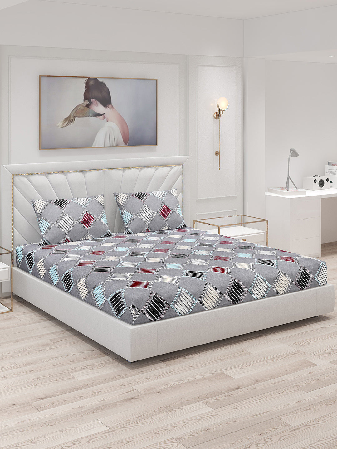 120 GSM Polyester Double Bed Bedsheet with 2 Pillow Covers - Updated - Updated