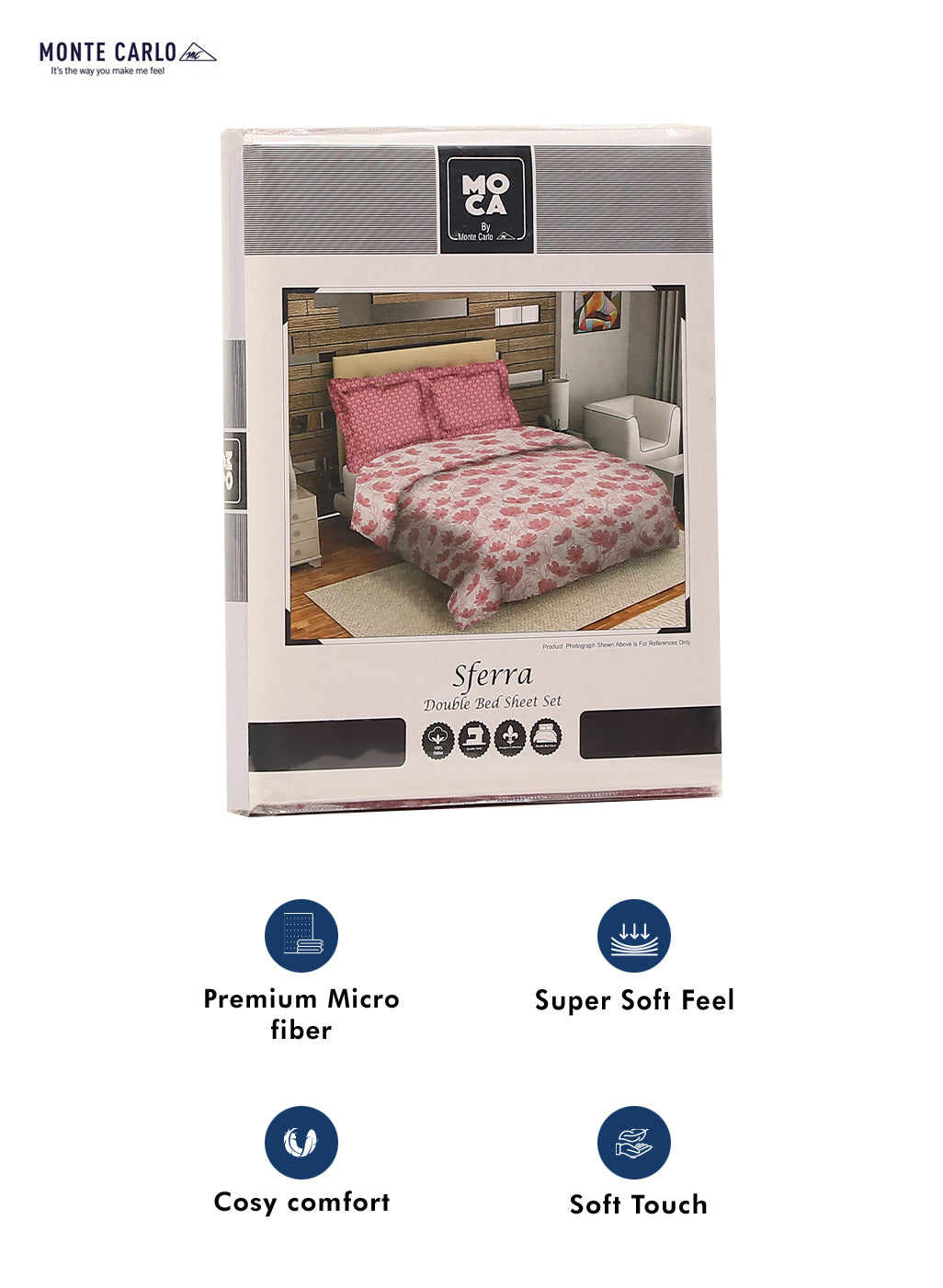 MOCA by Monte Carlo 144 TC Cotton King Bedsheet with 2 Pillow Covers