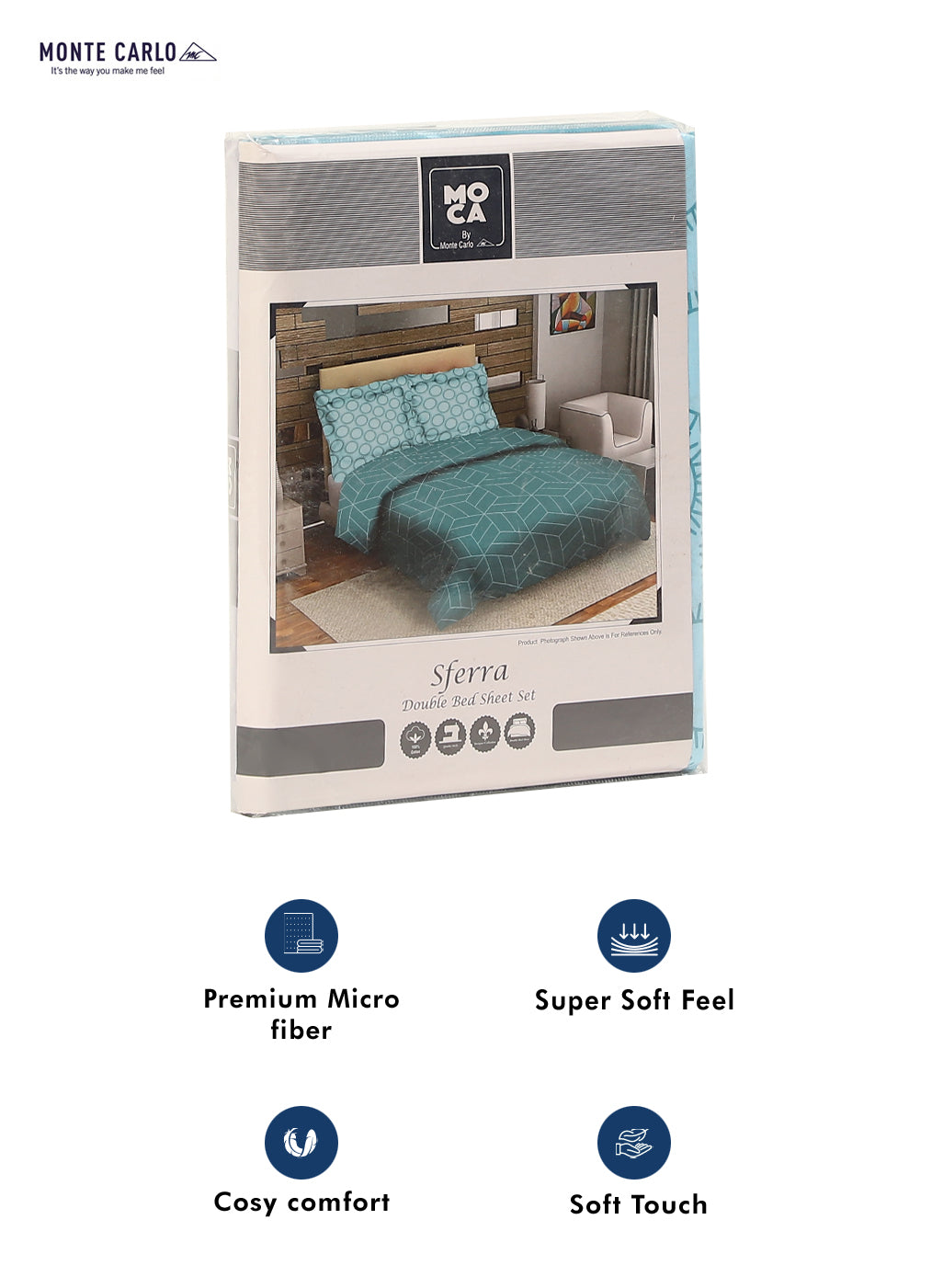 MOCA by Monte Carlo 144 TC Cotton King Bedsheet with 2 Pillow Covers