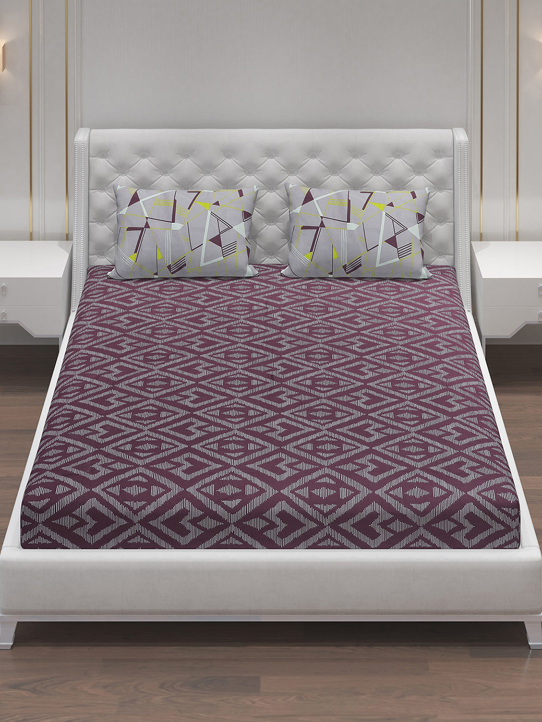 MOCA by Monte Carlo 144 TC Cotton King Bedsheet with 2 Pillow Covers