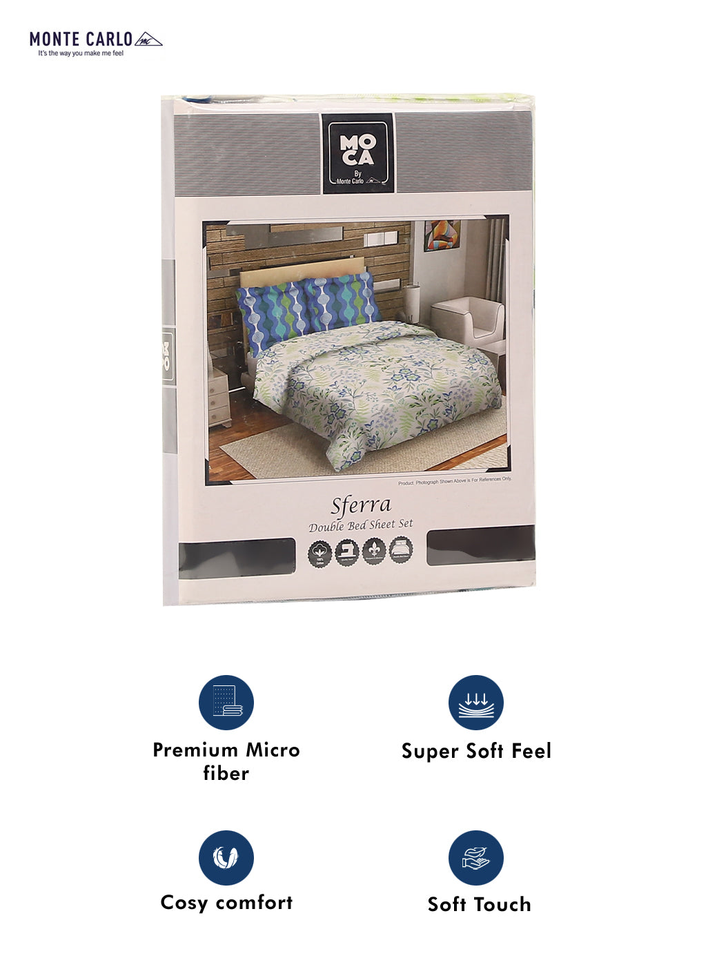 MOCA by Monte Carlo 144 TC Cotton King Bedsheet with 2 Pillow Covers